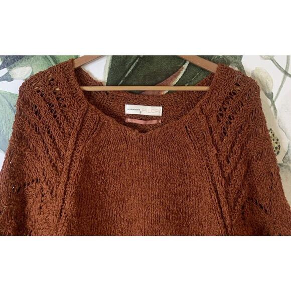 Anthropologie Pilcro Small Luna Pointelle Knit Tunic Sweater XS Cedar Orange - Picture 3 of 7